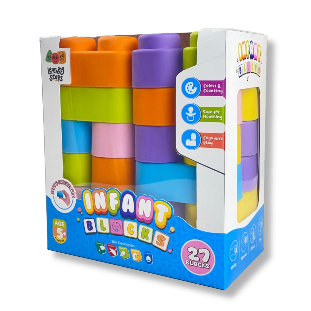 Zephyr Learning Steps Infant Building Blocks – 27 Soft & Squeezable Pieces, Ages 5 Months+