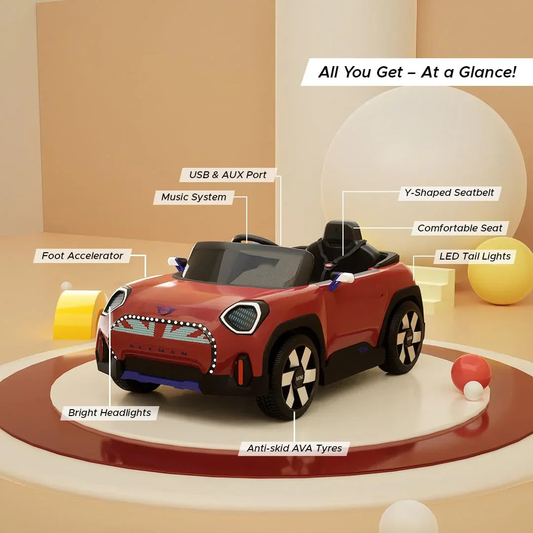 EMotorad Formula Fun MINI Cooper Aceman Ride-On Car for Kids – Battery Operated with Remote Control