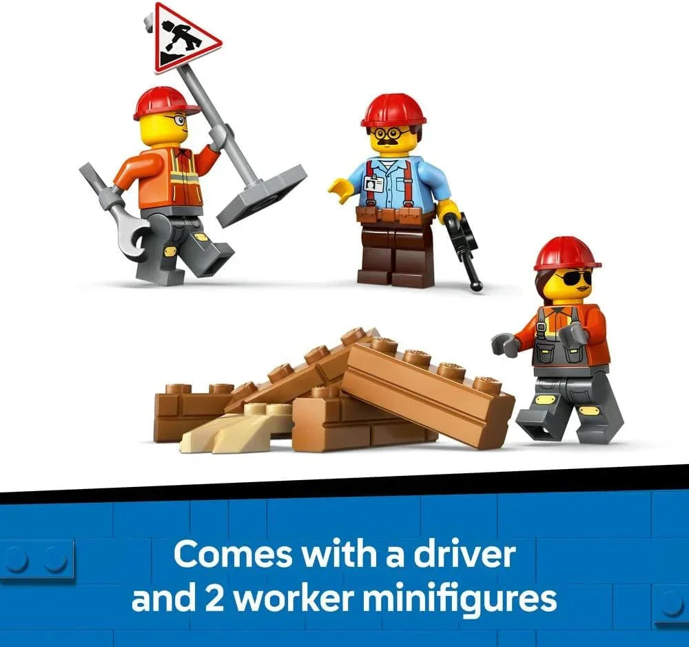 LEGO City - 60466 Yellow Bulldozer Toy - Large Construction Vehicle Building Set - incl. 3 Minifigures plus Loose Bricks & Road Signs - Birthday Gift for 8+ Year Old Boys