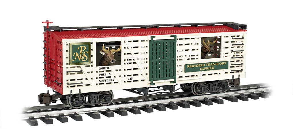 Bachmann NP&S Reindeer Transport Express Animated Stock Car | Large Scale G Gauge Christmas Rolling Stock