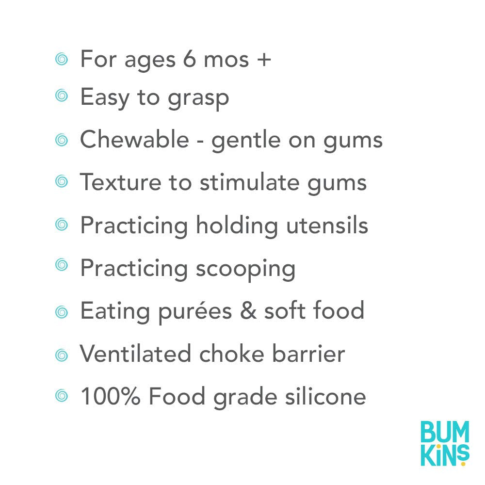 Bumkins Silicone Chewtensils Self-Feeding Baby Spoon & Fork Set – Sage | BPA-Free Food Grade Silicone Toddler Utensils | Easy Grip Baby Training Cutlery for Baby-Led Weaning | 6+ Months