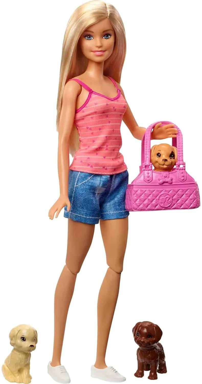 Barbie Doll, Blonde, and Playset with 3 Puppies, Bathtub and Accessories, Gift for 3 to 7 Year Olds - Jaiman Toys