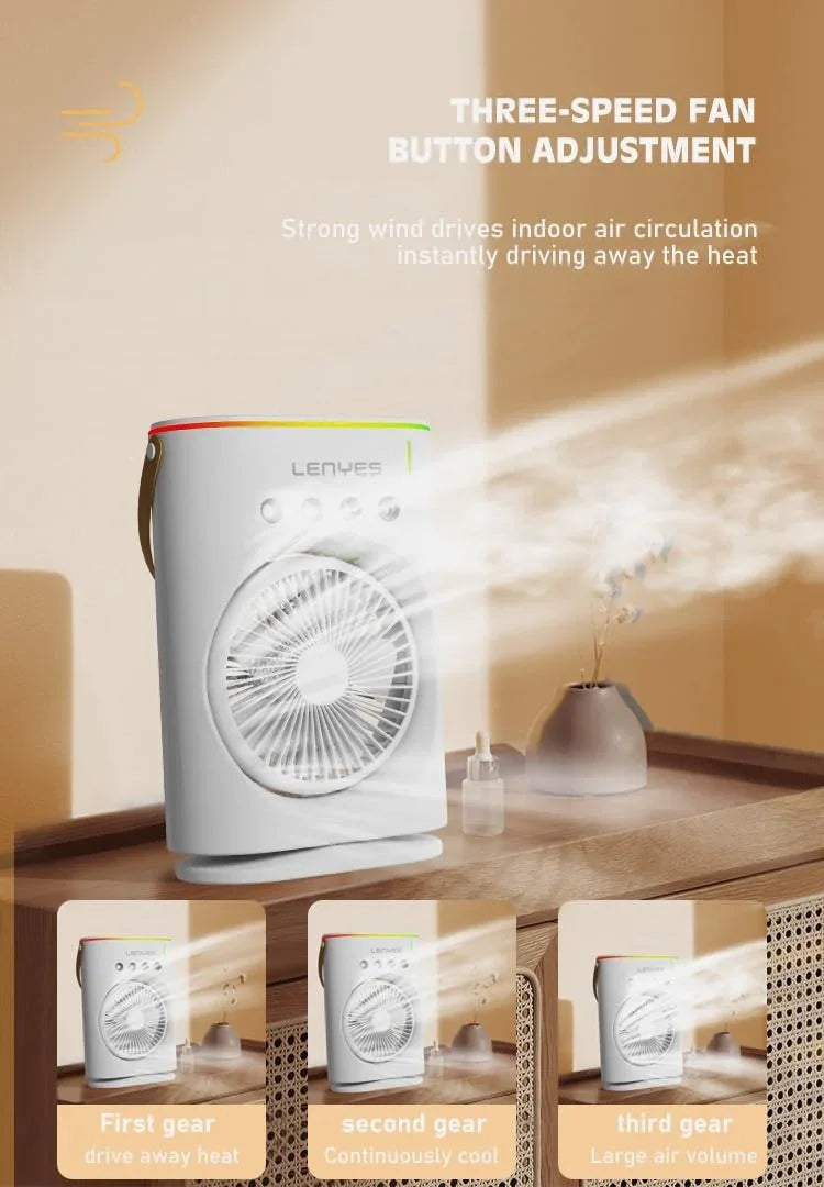 Lenyes LHF05 60 mm Mini Fan | LED Lighting | Rechargeable Fan | 3 Fan Speeds | 2 Light Mode Settings | High Speed Oscillation Table Fan | White Protable Fan - Jaiman Toys