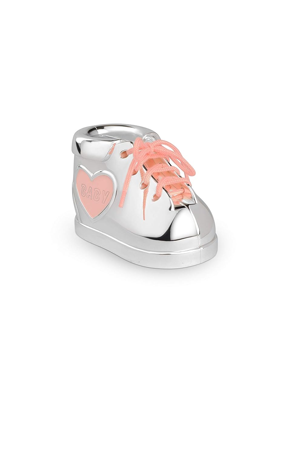Momentz Baby Boot Money Bank Pink Silver | Decorative Baby Shoe Coin Bank, Piggy Bank & Nursery Keepsake Gift