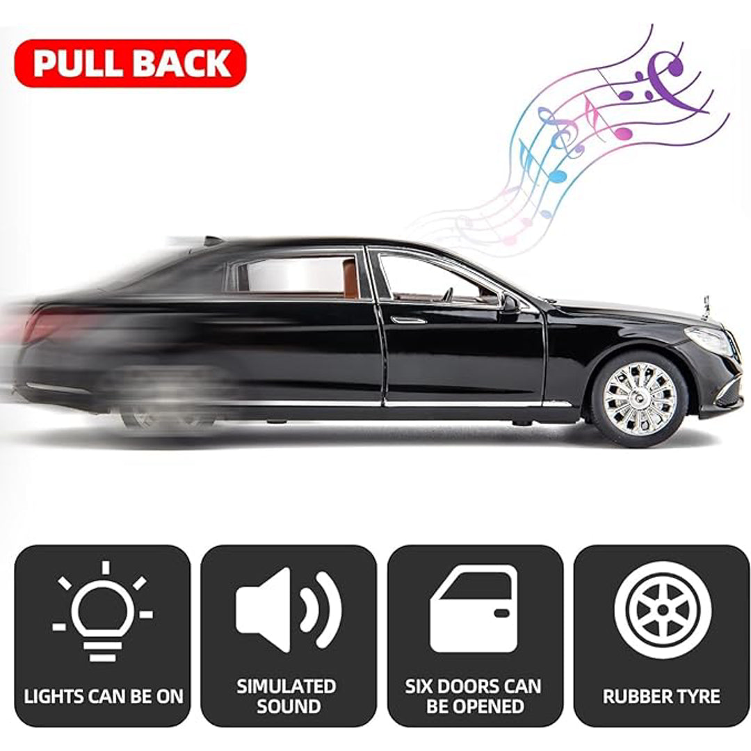 MSZ 1:32 Mercedes-Benz S600 Die-Cast Model Car – Black|Pull Back, Openable Doors, Light & Sound (68401)