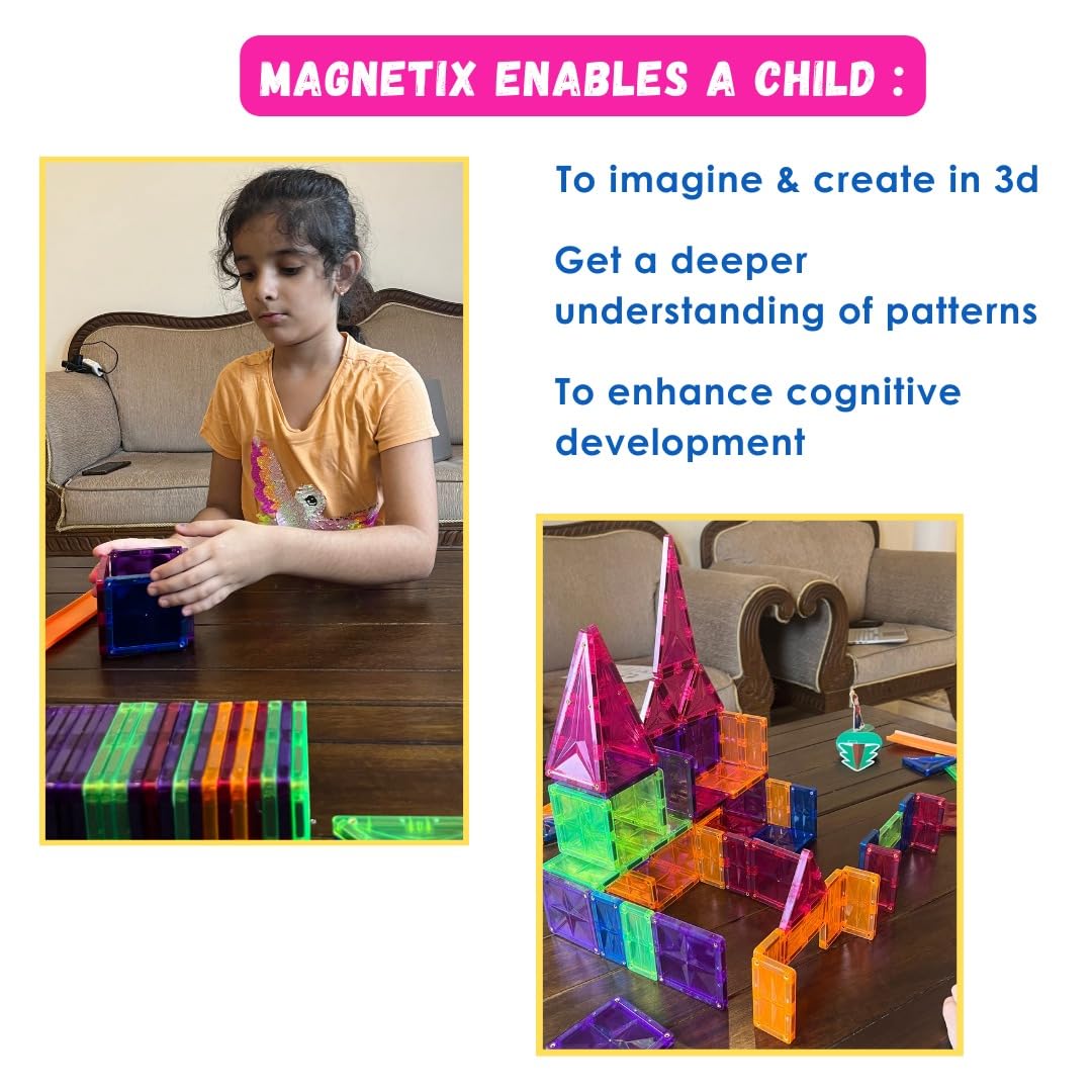 Zephyr Learning Steps Magnetix-4 Magnetic Tiles Building Set – 56 Pieces, Ages 3+