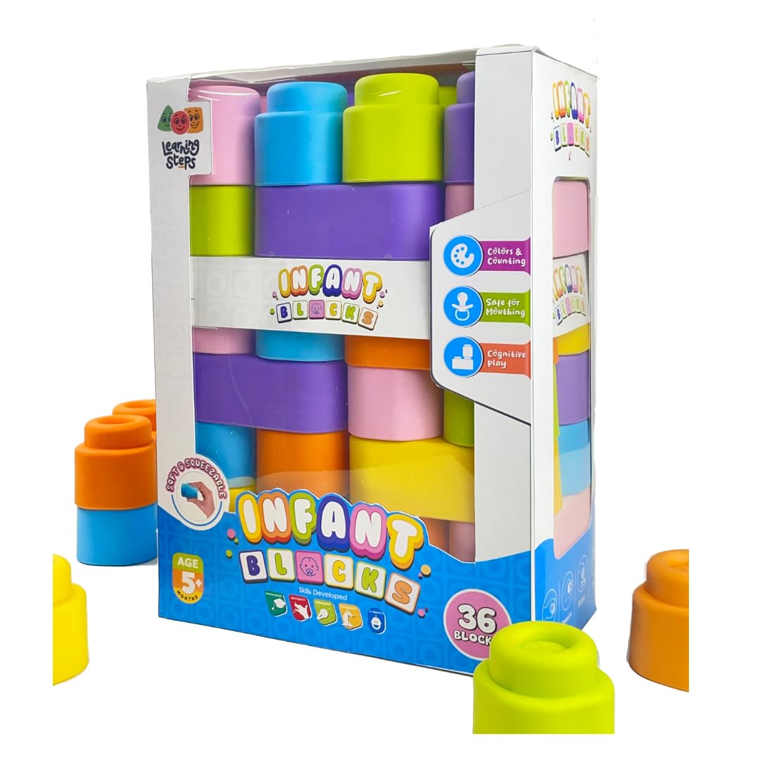 Zephyr Learning Steps Infant Building Blocks – 36 Soft & Squeezable Blocks, Ages 5 Months+