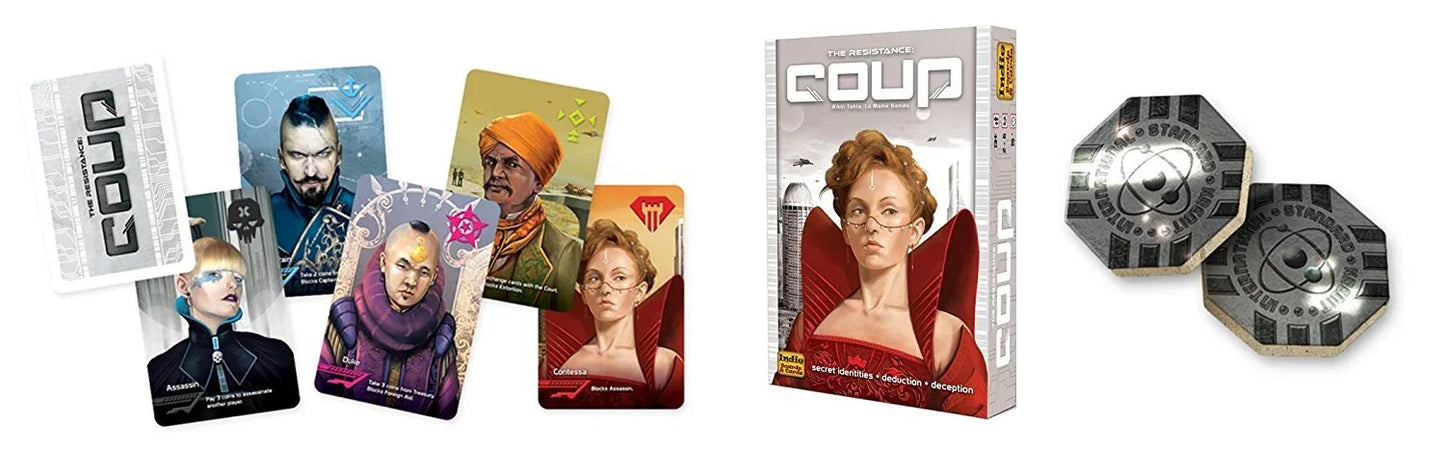 Coup Game Bundle Including Coup (The Dystopian Universe) and Coup Reformation Expansion by Indie Boards and Cards (2 Items) - Jaiman Toys
