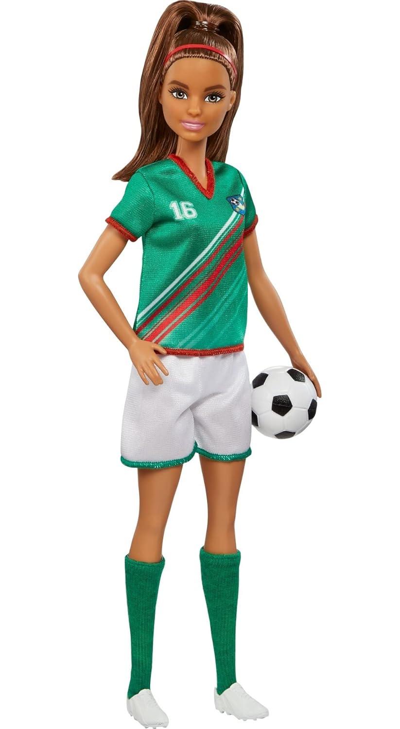 Barbie® Soccer Doll, Brunette Ponytail, Colorful #16 Uniform, Soccer Ball, Cleats, Tall Socks, Great Sports-Inspired Gift for Ages 3 and Up - Jaiman Toys