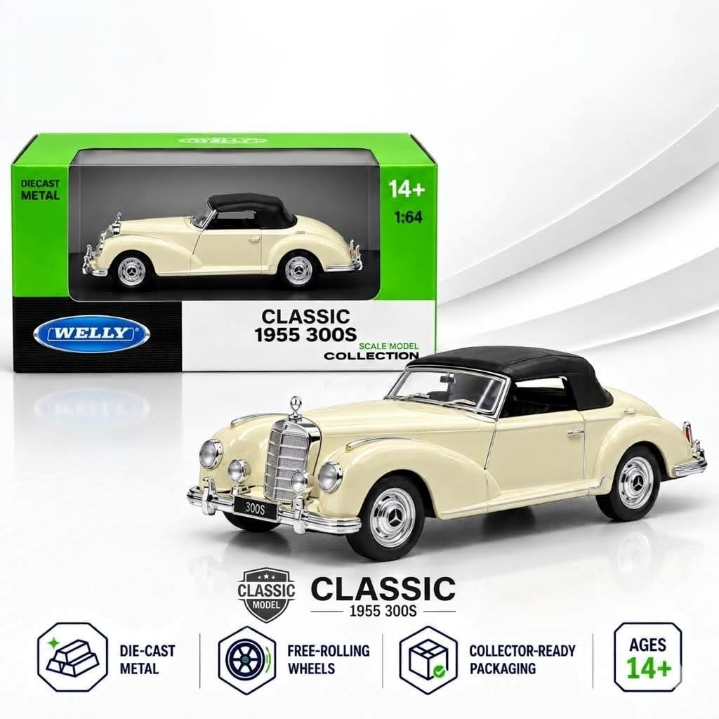 Welly 1:64 Mercedes-Benz 1955 300S White Die-Cast Metal Model Car