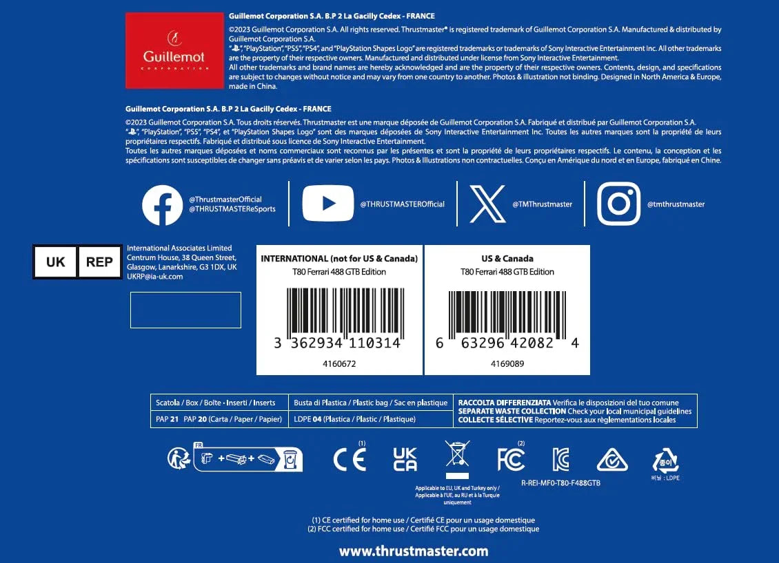 (Box Damage) Thrustmaster T80 Ferrari 488 GTB Edition | Racing Game Wheel | PS5/PS4/PC