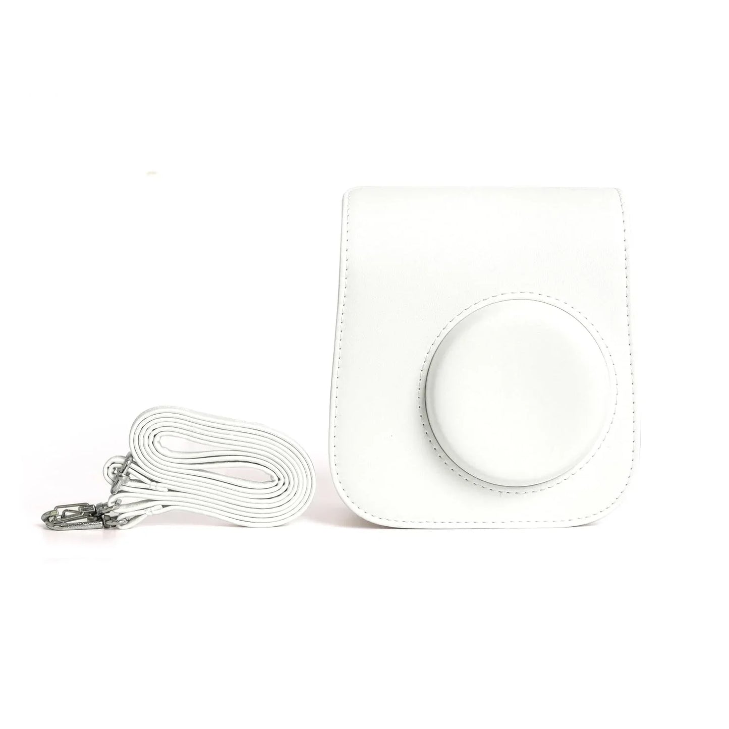 PU Leather Camera Case for Instax Mini SE – Protective Pouch with Adjustable Shoulder Strap - White - Jaiman Toys