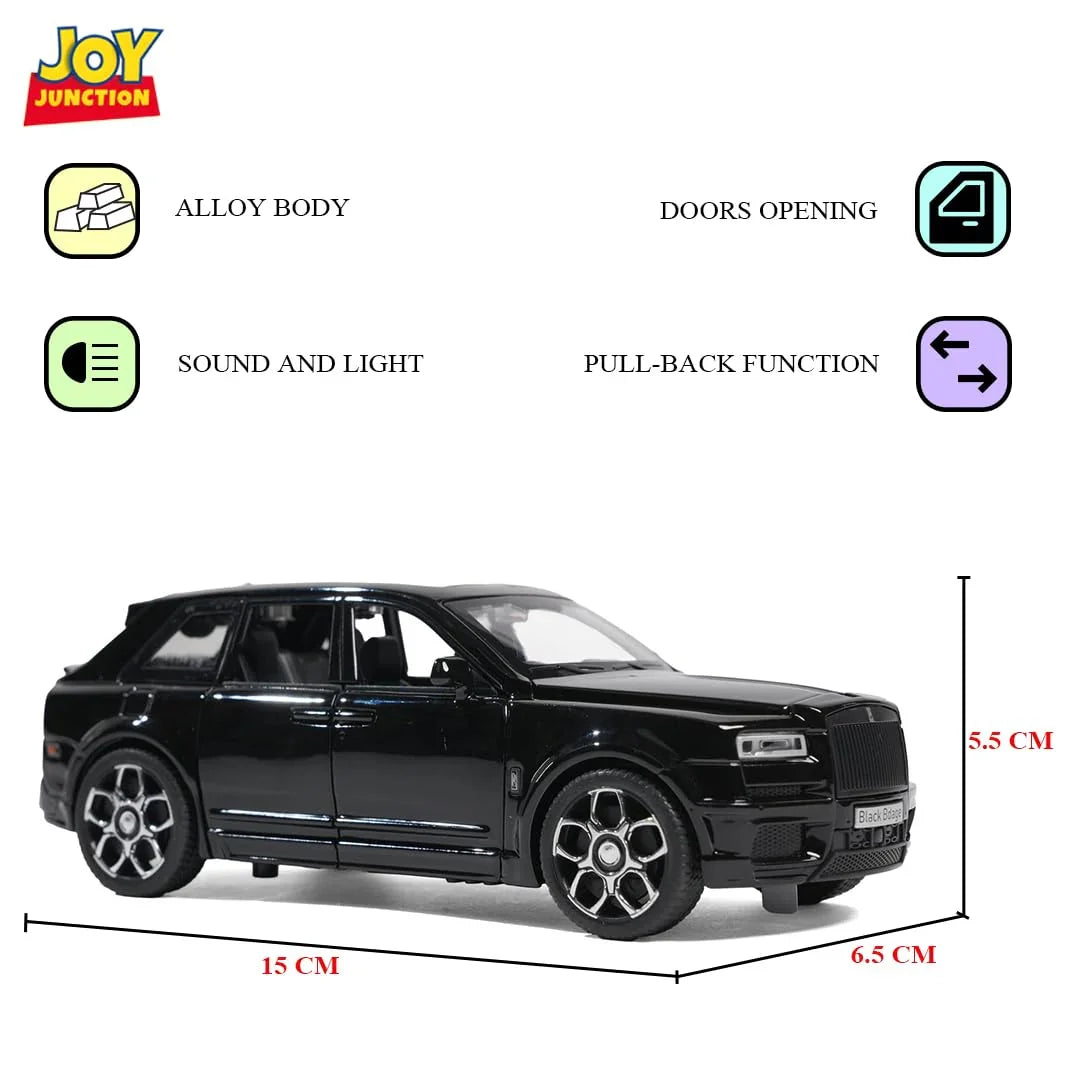 JOY JUNCTION Rolls Royce 1:32 Scale Alloy Metal Pullback Die-Cast Model Car β Black with Lights, Music & Openable Doors - Jaiman Toys