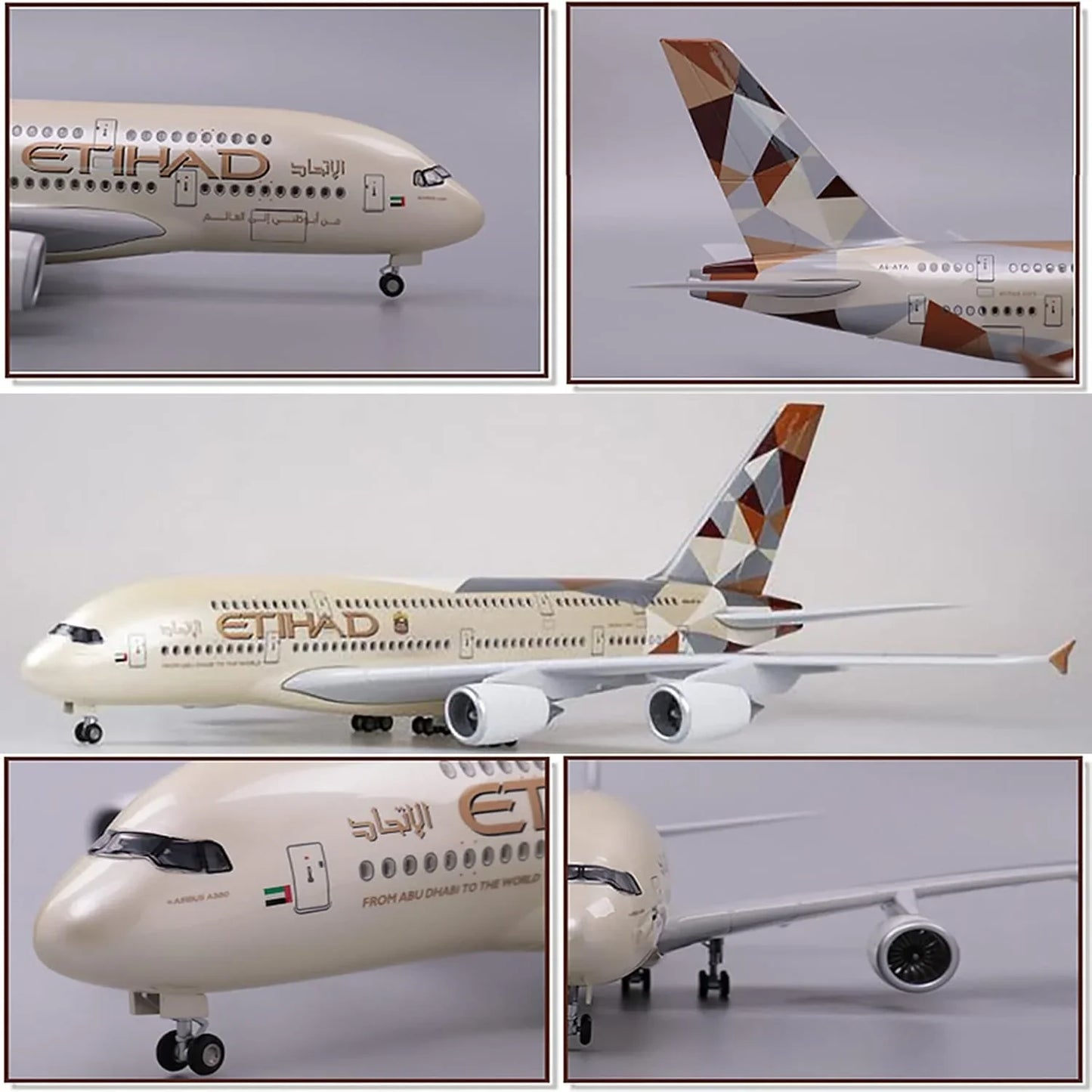 Etihad Airlines Airbus A380 LED Lit - Airplane 1/160 Plane Model Replica Toy Decor - 46 cm - Jaiman Toys