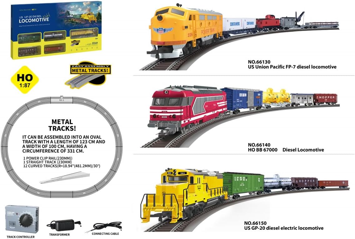 HANFLY 66150 US UP-20 Diesel Locomotive HO 1:87 Electric Train Set with Metal Track