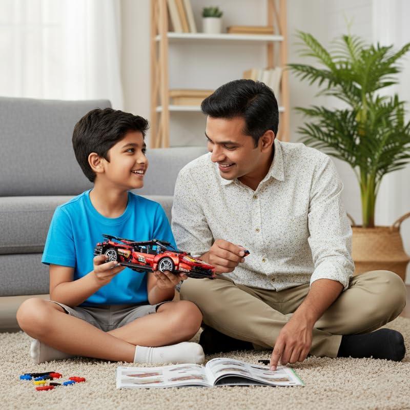 ThinkerPlace 1:18 DIY Blocks Pull-Back Car – Red | Buildable STEM Construction Racing Toy for Kids 8+