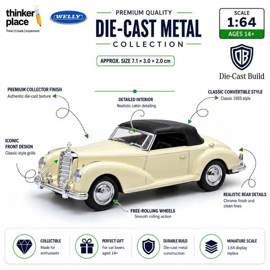 Welly 1:64 Mercedes-Benz 1955 300S White Die-Cast Metal Model Car