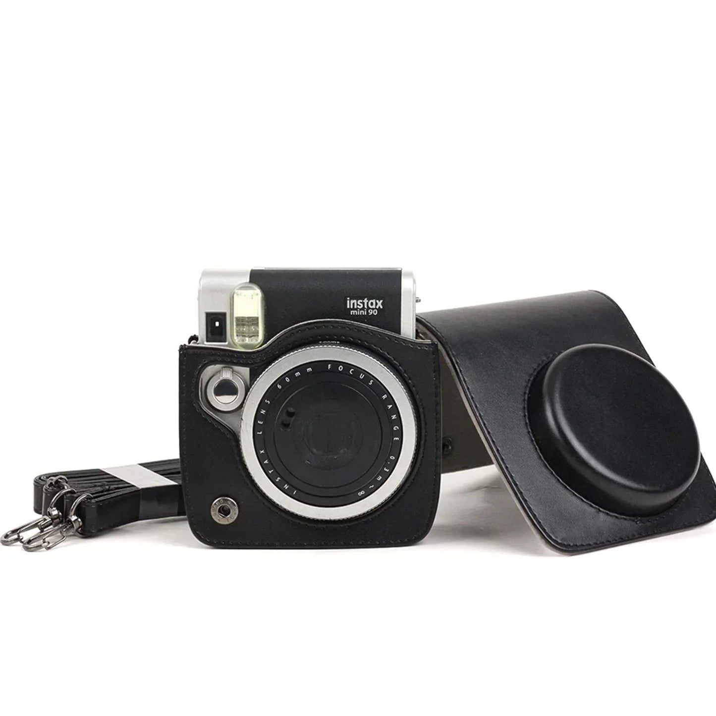 Vintage Charm – Classic PU Leather Case with Strap for Instax Mini 90 Neo Classic - Black - Jaiman Toys