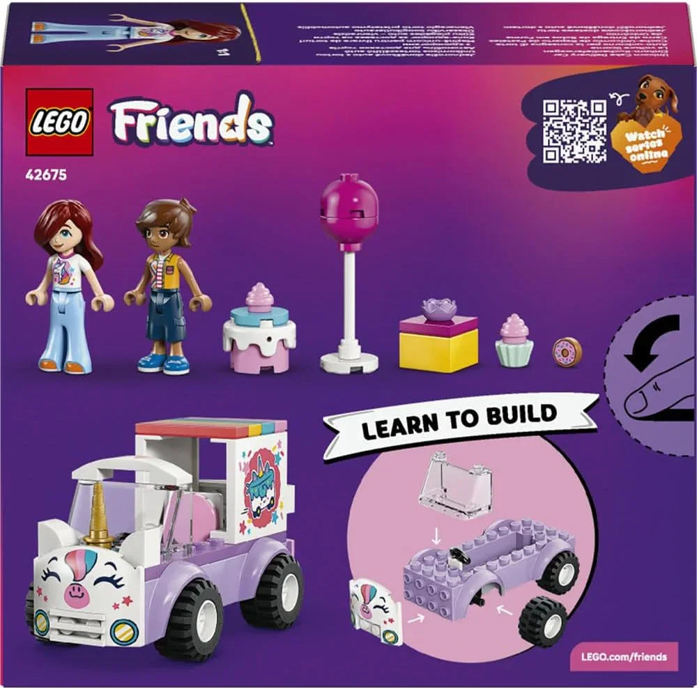 LEGO Friends 42675 Unicorn Cake Delivery Car - Educational Fine Motor Skills Toy w/ 2 Mini Dolls & Birthday Party Accessories - Gift Idea for 4+ Year Old Girls