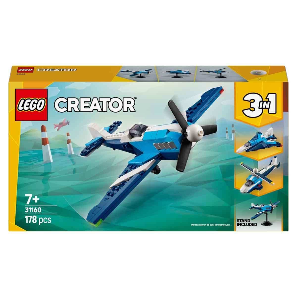 LEGO 31160 Creator 3in1 Aircraft Race Plane Building Set (178 Pieces) | Race Plane, Jet Aircraft & Helicopter Toy for Kids 7+