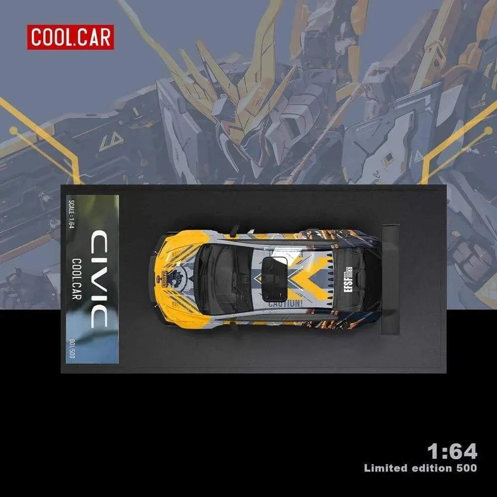 Cool Car 1:64 Honda Civic Explosive Modification Gray Mecha – Puppet Version Diecast Model | Limited Edition with Figurine