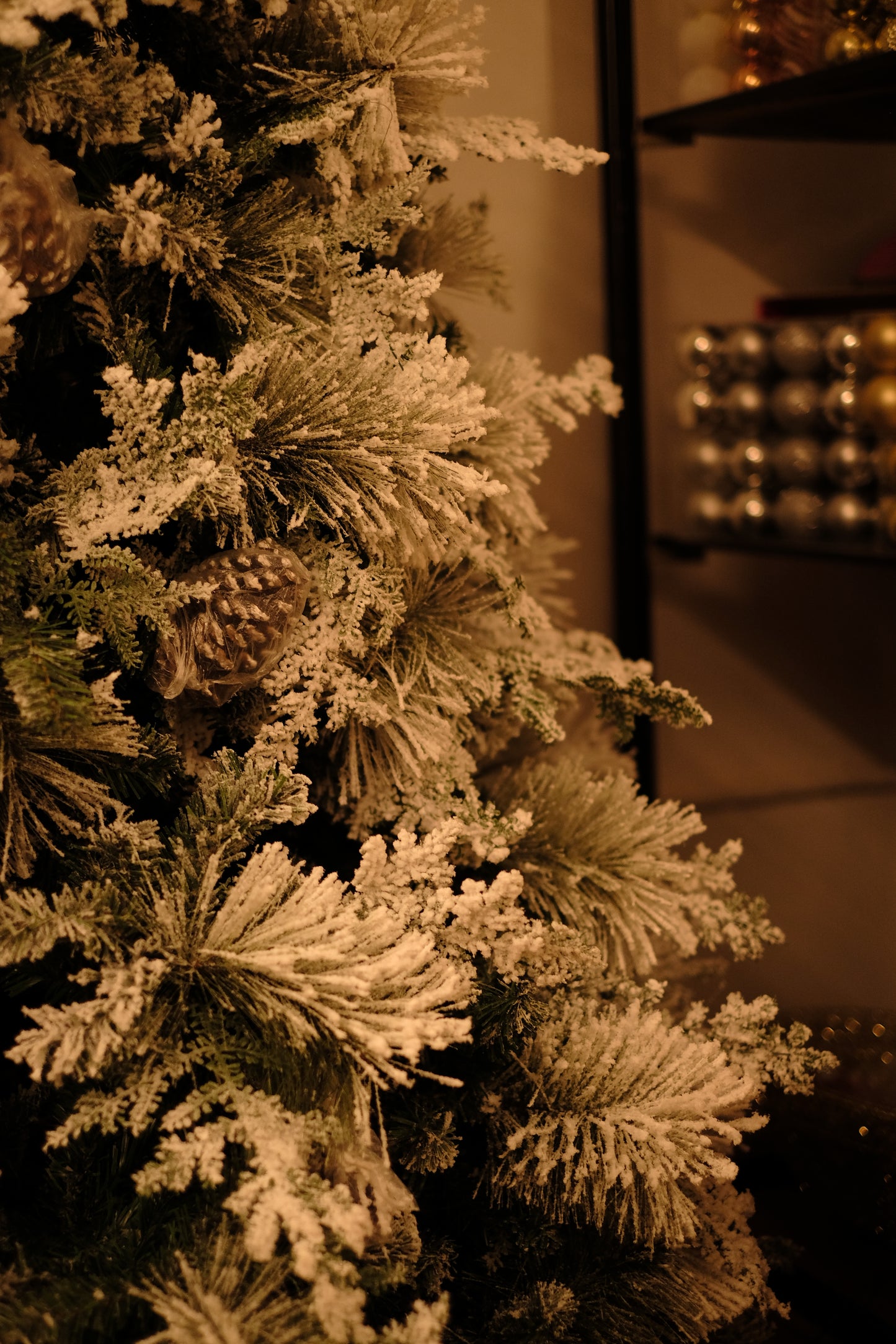 SWEN True Star 8-Feet Christmas Tree with Broad Pine Leaves, Frosting & Pine Cones | Premium Snow-Kissed Festive Tree