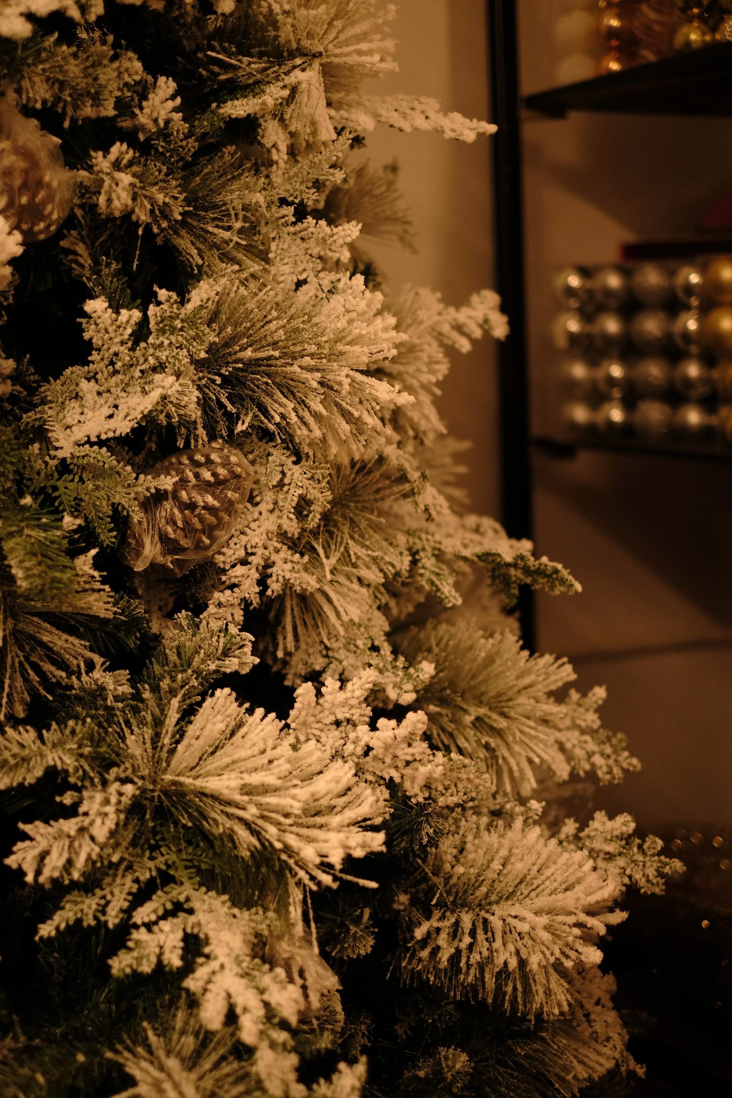 SWEN True Star 8-Feet Christmas Tree with Broad Pine Leaves, Frosting & Pine Cones | Premium Snow-Kissed Festive Tree