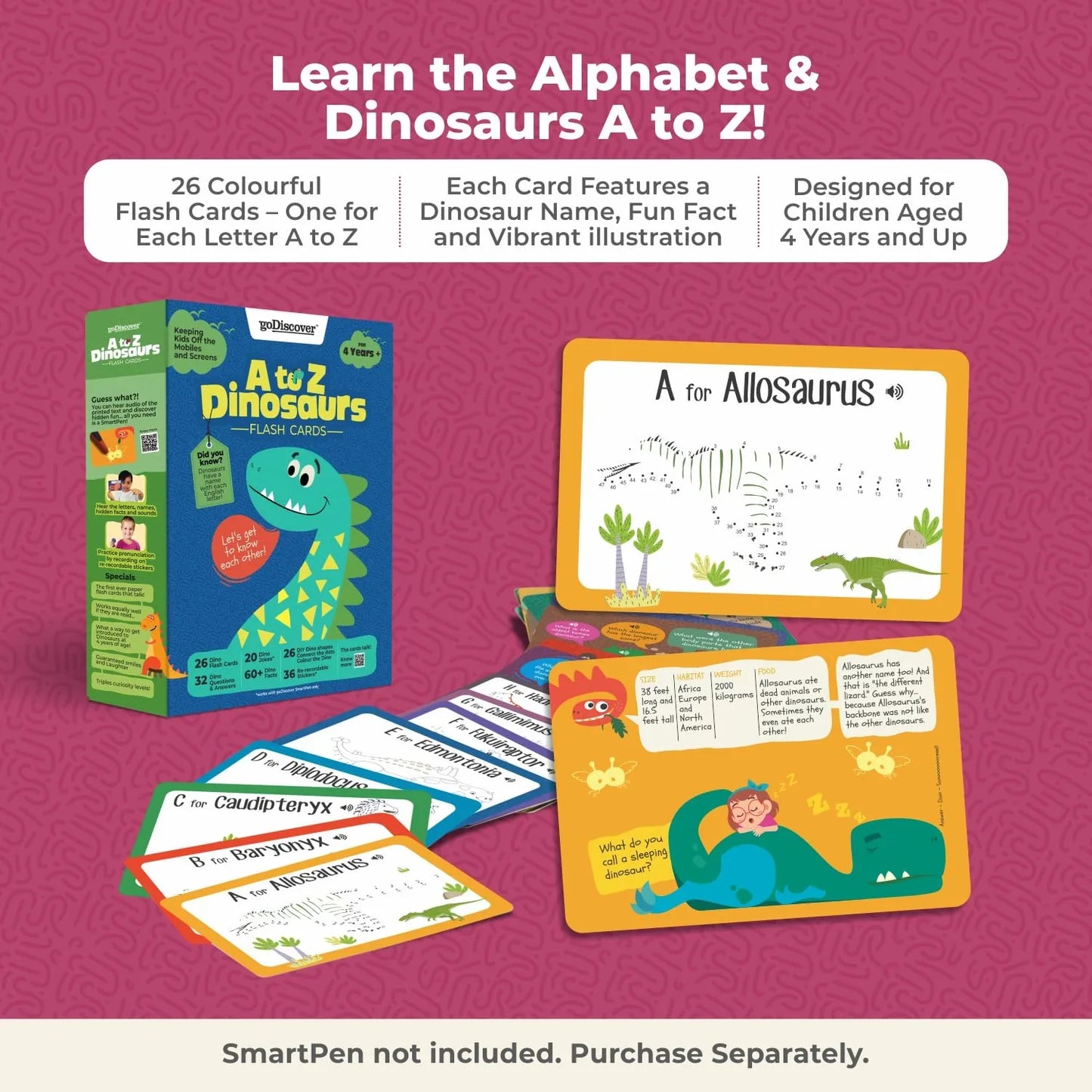 goDiscover A to Z Dinosaurs Interactive Flash Cards for Kids | Talking Learning Cards (4+ Years)