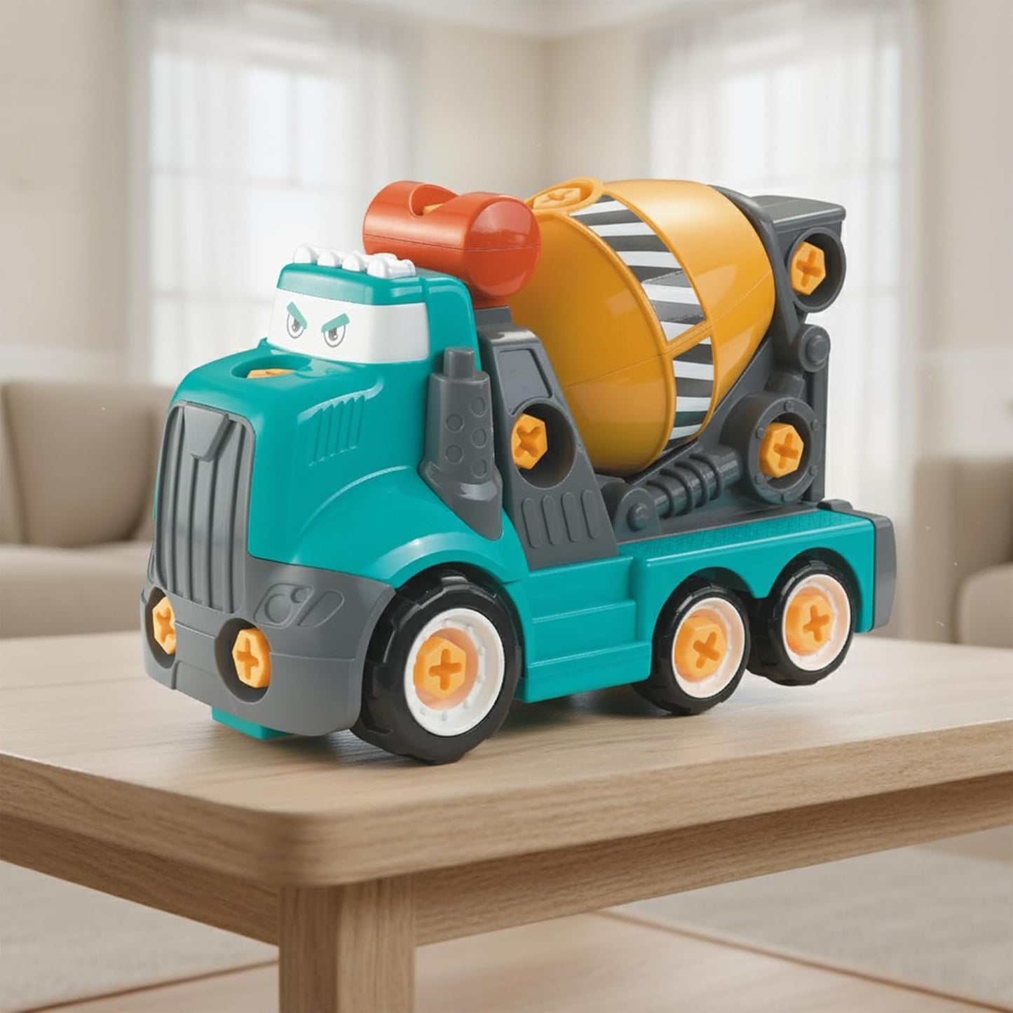 ThinkerPlace 2-in-1 Electric Detachable Mix Truck | Motorized Cement Mixer DIY Assembly Vehicle with Electric Drill for Kids