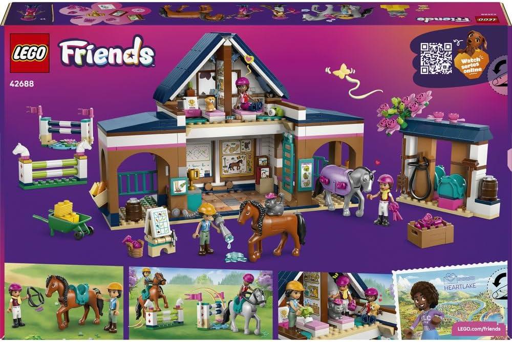 LEGO Friends 42688 Horse Stable and Riding Academy - Educational Toy Animal Playset w/ 3 Mini Dolls, 2 Horse Figures, a Puppy & Grooming Accessories - Birthday Gift for 7+ Year Old Girls