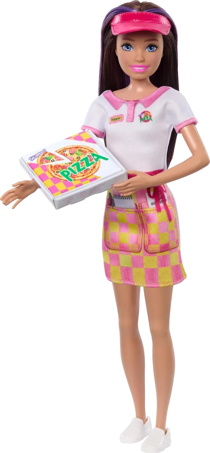 Barbie Skipper Doll with Accessories, Pizzeria Waitress Doll with Pizza & Takeout Box, Brown Eyes & Blue Eyes Doll - Jaiman Toys