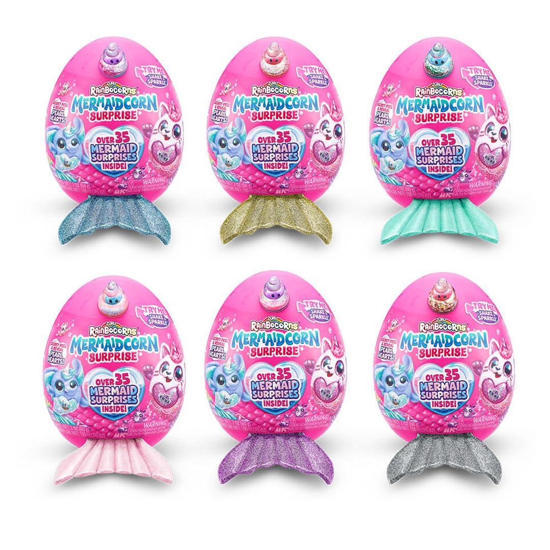 Rainbow'Corns Surprise! Collectible Over 35 Surprises - Mermaid Surprises, Cuddle Plush Stuffed Animal, Stickers; (Rainbo'Corns Mermaid 'Corn Surprises - B.Pink) - Jaiman Toys