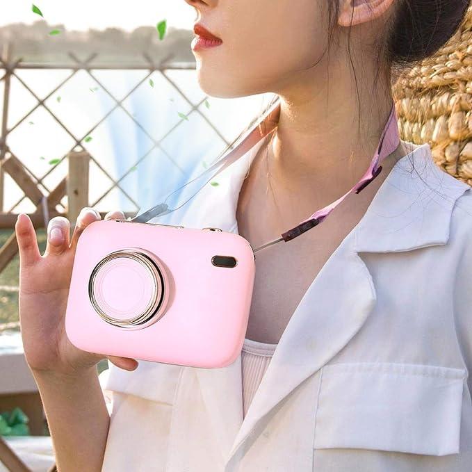 Mini Haletr Fan - Portable Hands-Free Personal Fan USB Rechargeable Camera Shape Fan (Pink) - Jaiman Toys