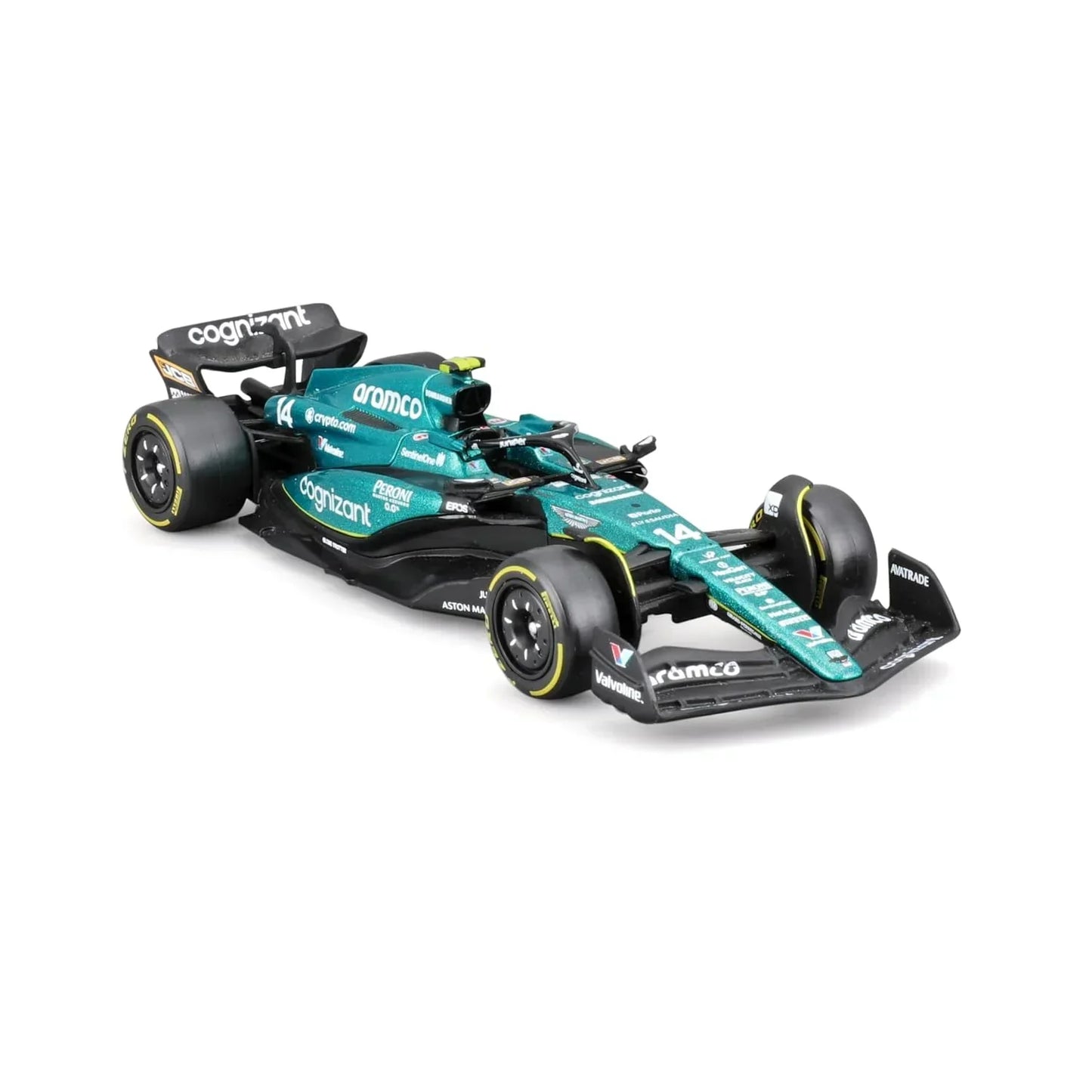 Bburago 1:43 Aston Martin Aramco F1 AMR23 #14 Fernando Alonso Diecast Formula 1 Car – Green