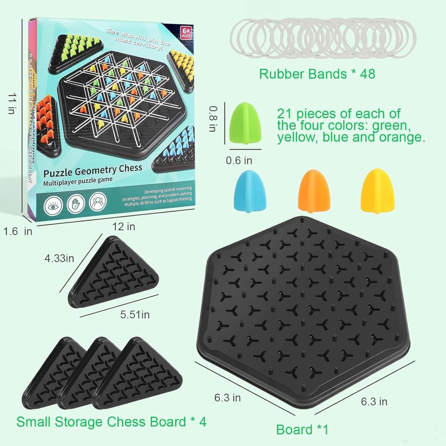Triangle Chess Triggle Rubber Band Strategy Board Game | STEM Geoboard Puzzle for Kids & Adults | 2β4 Player Family Brain Teaser