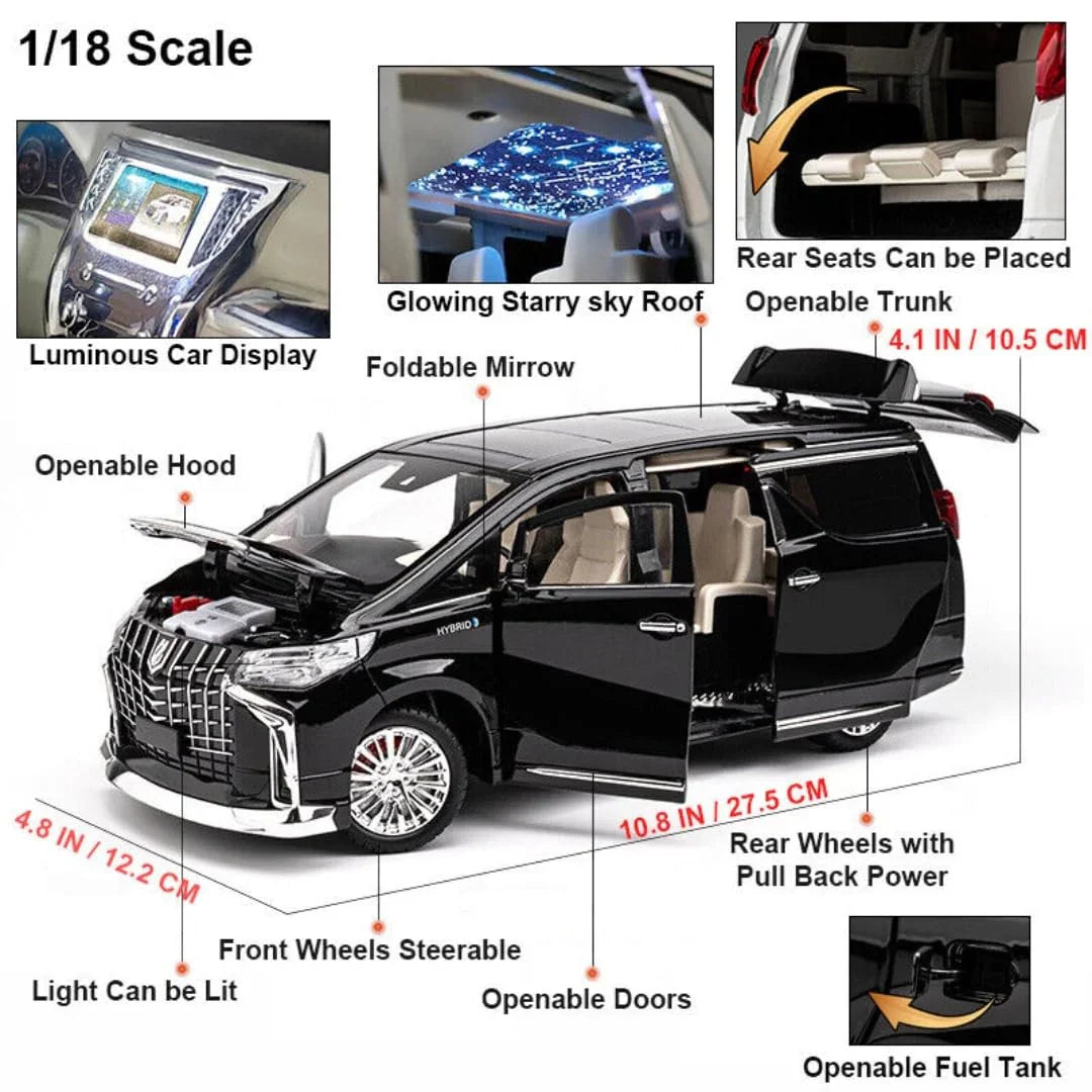 CHE-ZHI 1:18 Toyota Alphard Alloy Metal Diecast Car Openable Door – Pull Back with Sound & Light
