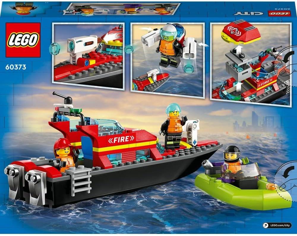 LEGO City 60373 Fire Rescue Boat Toy, Floats on Water, with Jetpack, Dinghy and 3 Minifigures, Everyday Hero Toys for Boys and Girls Aged 5+, Gift Idea