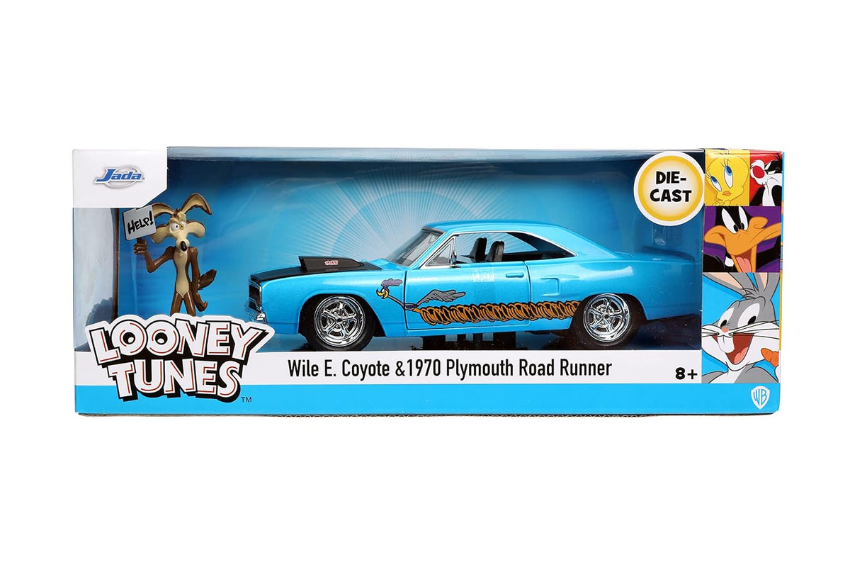 Jada Toys Looney Tunes Wile E. Coyote & 1970 Plymouth Road Runner 1:24 Scale Diecast Car with Collectible Figure – Blue