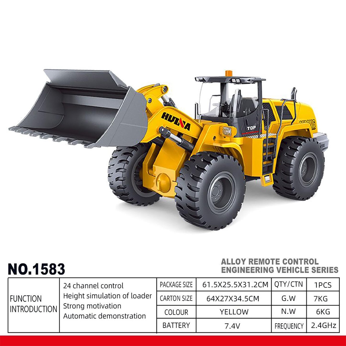 HUINA 1583 1:14 Scale RC Wheel Loader | 2.4GHz 10CH Remote Control Construction Vehicle with Electric Lifting Bucket, Lights & Sound | 14+