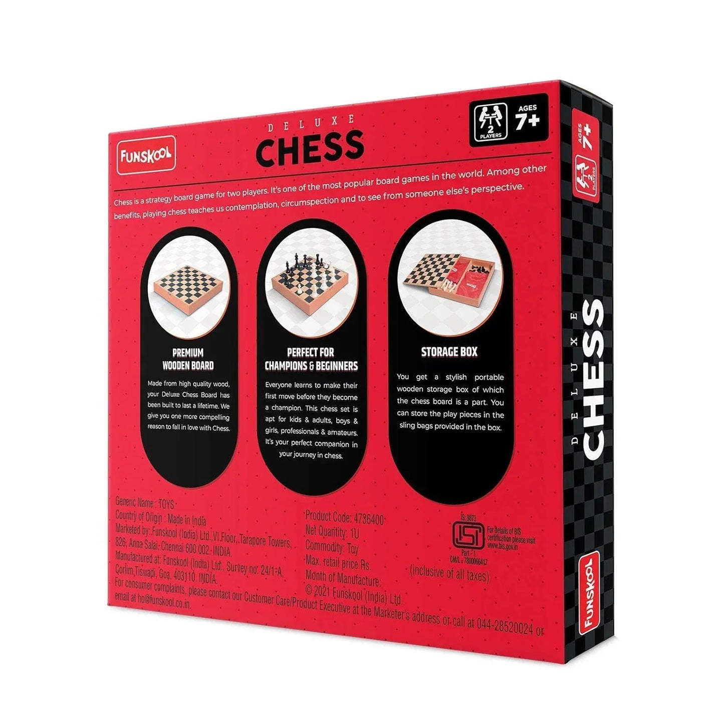Funskool Deluxe Wooden Chess Set – Premium War & Strategy Board Game for Kids & Adults | Classic Wooden Board with Storage Box | 2 Players, Ages 7+