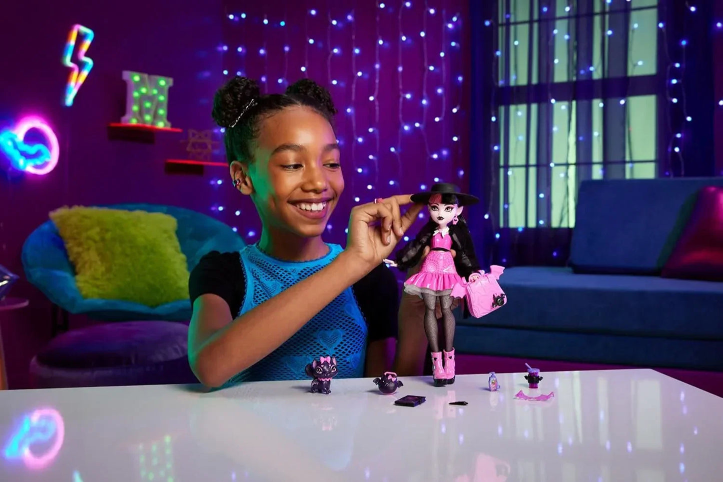 Monster High Draculaura Doll with Pet Bat-Cat Count Fabulous and Accessories Like Backpack, Spell Book, Bento Box and More - Jaiman Toys