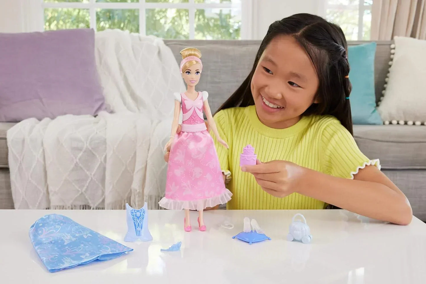 Disney Princess 2-in-1 Stories Cinderella Fashion Doll with 2 Snap-On Bodices, 2 Skirts & 9 Accessories - Jaiman Toys