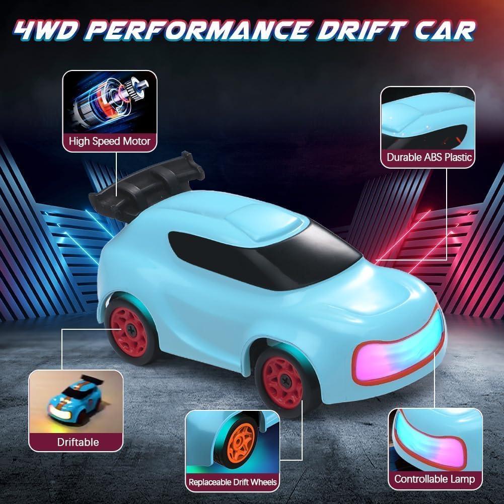 Mini 4WD Q197 1:64 Scale LED Drift RC Car – 2.4GHz Remote Control, Type-C Fast Charge, Adjustable Drift Modes (Blue)
