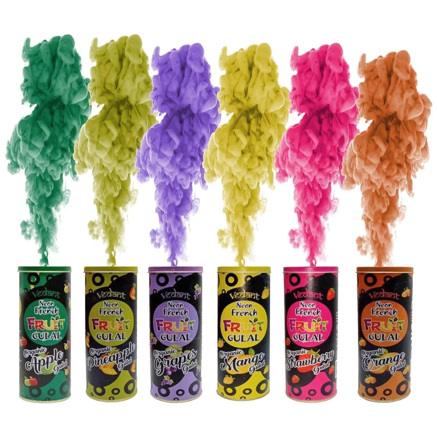 Vedant Neon French Organic Fruit Gulal for Holi β Safe & Skin-Friendly Natural Colors with Fruity Fragrance for Kids & Adults - Jaiman Toys