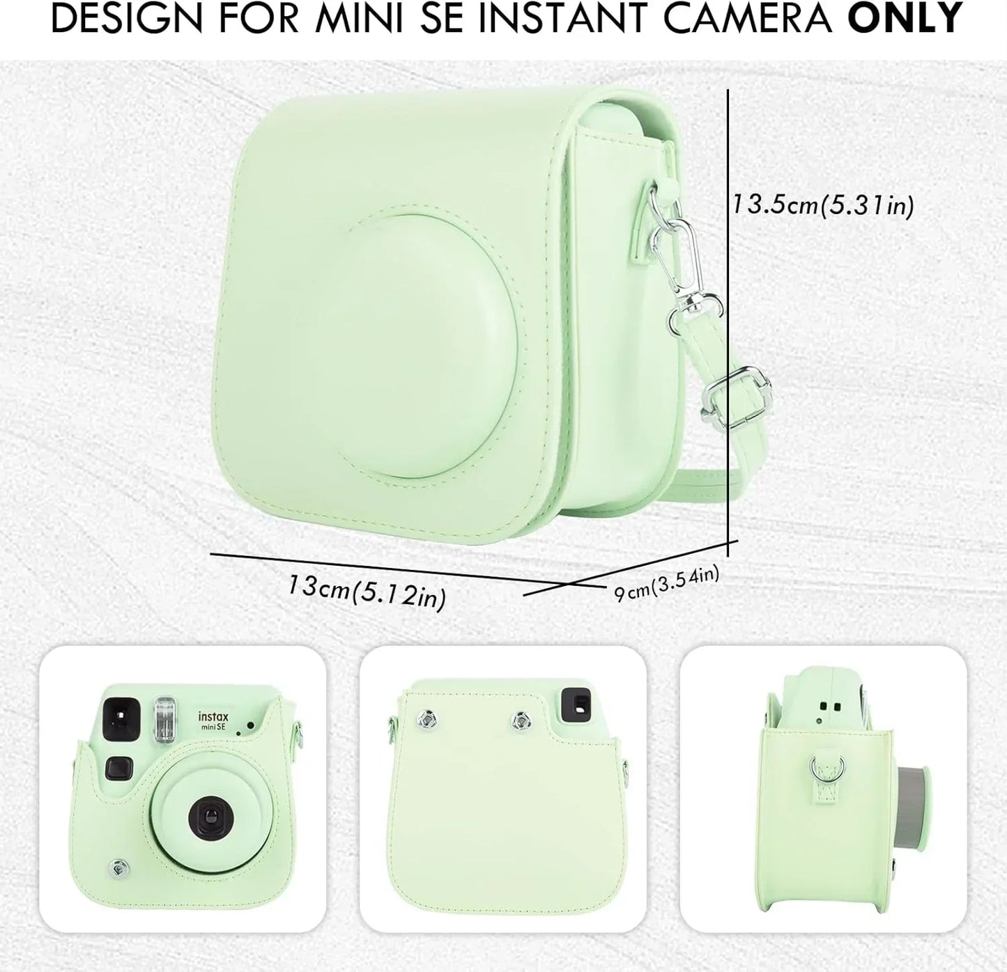 PU Leather Camera Case for Instax Mini SE – Protective Pouch with Adjustable Shoulder Strap - Green - Jaiman Toys
