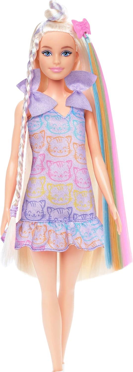 Barbie Fun & Fancy Blonde Fashion Doll – Extra-Long Hair, 2 Stylish Looks, Silver Metallic Dress & Colorful Hair Extension, Doll & Accessories Gift Set - Jaiman Toys