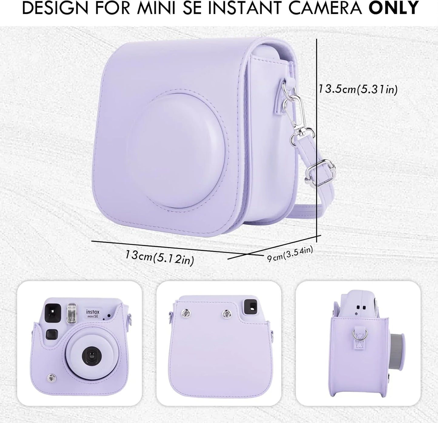 PU Leather Camera Case for Instax Mini SE – Protective Pouch with Adjustable Shoulder Strap - Purple - Jaiman Toys