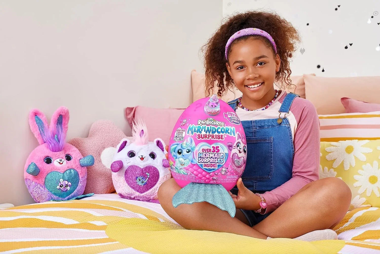 Rainbow'Corns Surprise Collectible Plush - Mermaid Surprises, Cuddle Plush Stuffed Animal, Stickers; RainboCorns Mermaid Corn Surprises Over 35 Surprises - Silver - Jaiman Toys