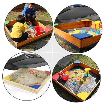 Plum Junior Wooden Sand Pit for Kids | Outdoor Sandbox with Colour Seat