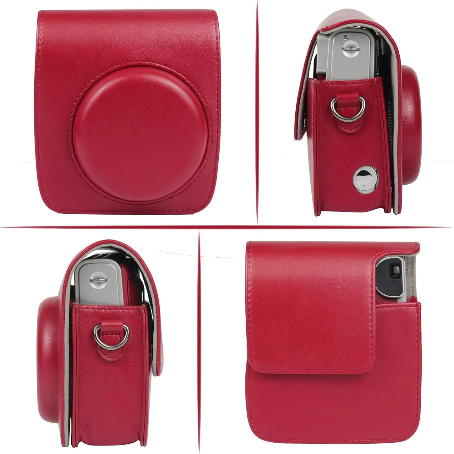 Vintage Charm – Classic PU Leather Case with Strap for Instax Mini 90 Neo Classic - Red - Jaiman Toys